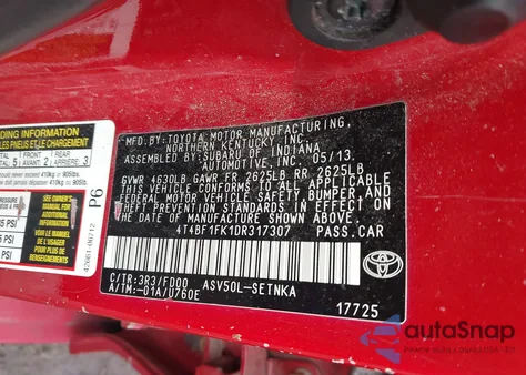 2013 Toyota Camry Le from USA, damaged, VIN 4T4BF1FK1DR317307